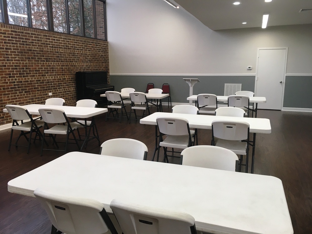 Harris Gardens Community Center tables and chairs set up