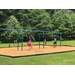 Kids playing on a swing set.